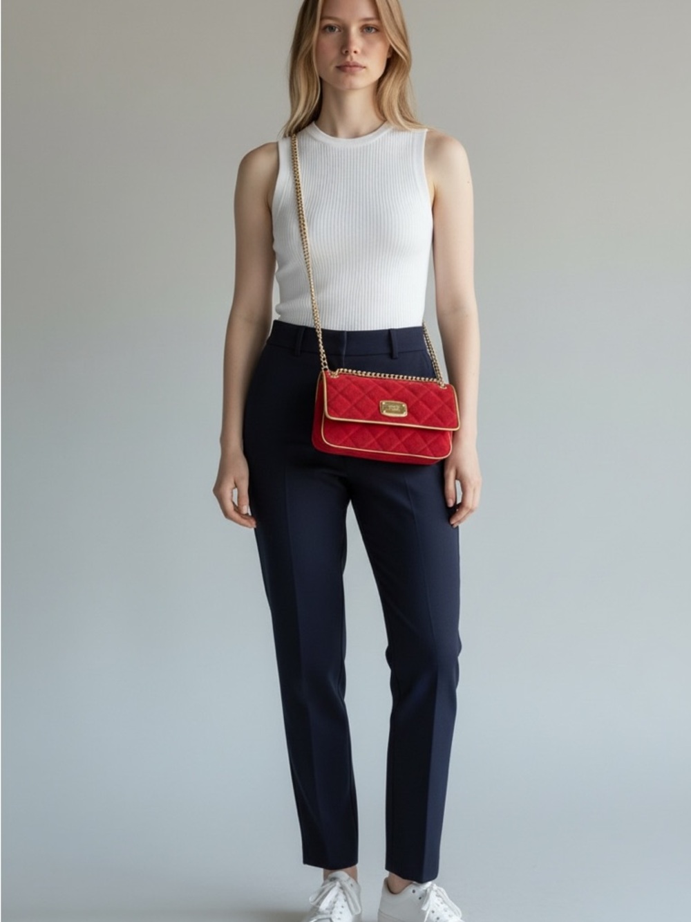 Michael Kors jet set chain Red Suede quilted Flap Shoulder Bag